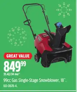 Canadian Tire 99cc Gas Single-Stage Snowblower offer