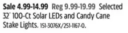 Canadian Tire Selected 32´ 100-Ct Solar LEDs and Candy Cane Stake Lights offer