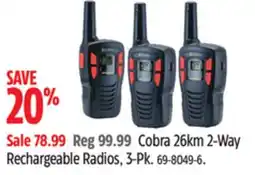 Canadian Tire Cobra 26km 2-Way Rechargeable Radios, 3-Pk offer