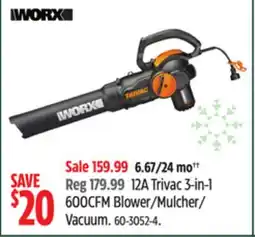 Canadian Tire Worx 12A Trivac 3-in-1 600CFM Blower/Mulcher/ Vacuum offer