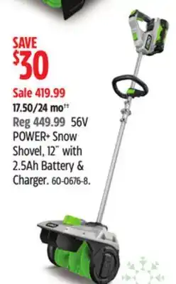 Canadian Tire EGO 56V POWER+ Snow Shovel, 12 with 2.5Ah Battery & Charger offer
