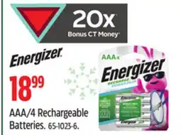 Canadian Tire Energizer AAA/4 Rechargeable Batteries offer