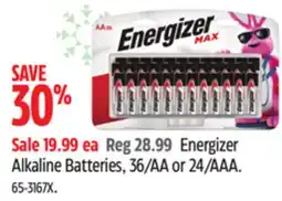 Canadian Tire Energizer Alkaline Batteries, 36/AA or 24/AAA offer