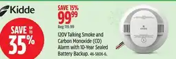 Canadian Tire Kidde 120V Talking Smoke and Carbon Monoxide (CO) Alarm with 10-Year Sealed Battery Backup offer