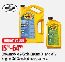 Canadian Tire Pennzoil Snowmobile 2-Cycle Engine Oil and ATV Engine Oil offer
