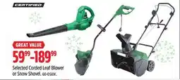 Canadian Tire Selected Certified Corded Leaf Blower or Snow Shovel offer