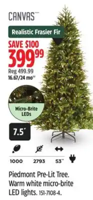 Canadian Tire CANVAS Piedmont Pre-Lit Tree. Warm white micro-brite LED lights offer