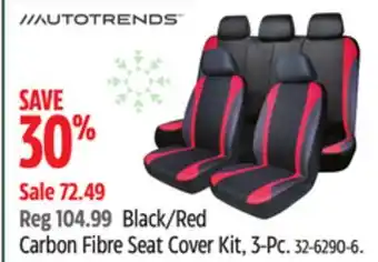 Canadian Tire Autotrends Black/Red Carbon Fibre Seat Cover Kit, 3-Pc offer