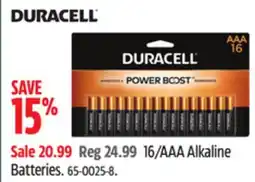 Canadian Tire Duracell 16/AAA Alkaline Batteries offer