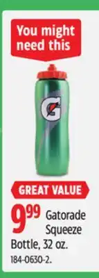 Canadian Tire Gatorade Squeeze Bottle, 32 oz offer