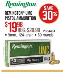 Cabela's REMINGTON UMC PISTOL AMMUNITION offer