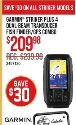 Cabela's GARMIN STRIKER PLUS 4 DUAL-BEAM TRANSDUCER FISH FINDER/GPS COMBO offer