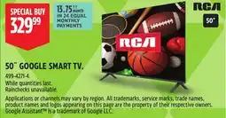 Canadian Tire RCA 50˝ GOOGLE SMART TV offer