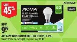 Canadian Tire NOMA A19 60W NON-DIMMABLE LED BULBS, 6-PK offer