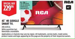 Canadian Tire RCA 43˝ 4K GOOGLE SMART TV offer