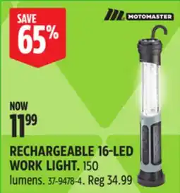 Canadian Tire MotoMaster MOTOMASTER RECHARGEABLE 16-LED WORK LIGHT offer