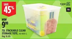 Canadian Tire TYPE A 72L STACKABLE CLEAR STORAGE TOTE offer