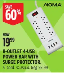 Canadian Tire NOMA 8-OUTLET 4-USB POWER BAR WITH SURGE PROTECTOR offer