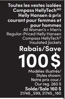 L'équipeur All Women's + Men's Regular-Priced Compass HellyTech Insulated Jackets offer
