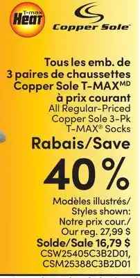 L'équipeur All Regular-Priced Copper Sole 3-Pk T-MAX Socks offer