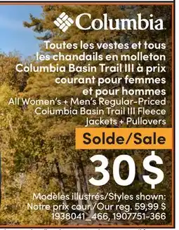 L'équipeur All Women's + Men's Regular-Priced Columbia Basin Trail III Fleece Jackets + Pullovers offer