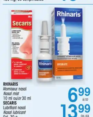 Uniprix RHINARIS Atomiseur nasal/ Nasal mist ou/or SECARIS Lubrifiant nasal/ Nasal lubricant Gel offer