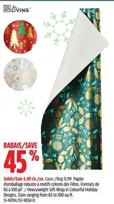 Canadian Tire For Living Heavyweight Gift Wrap in Colourful Holiday Designs offer