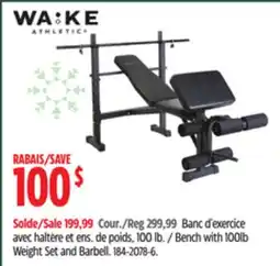 Canadian Tire WA:KE Bench with 100lb Weight Set and Barbell offer