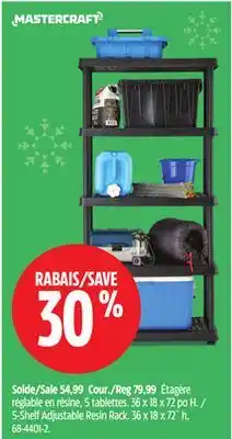 Canadian Tire Mastercraft 5-Shelf Adjustable Resin Rack offer