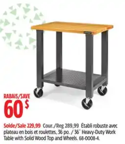 Canadian Tire Mastercraft 36˝ Heavy-Duty Work Table with Solid Wood Top and Wheels offer