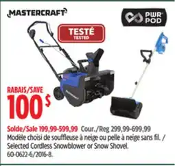 Canadian Tire Mastercraft Selected Cordless Snowblower or Snow Shovel offer