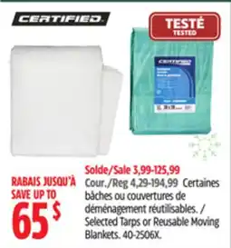 Canadian Tire Certified Selected Tarps or Reusable Moving Blankets offer