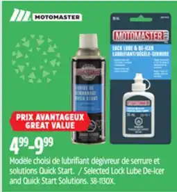 Canadian Tire MotoMaster Selected Lock Lube De-Icer and Quick Start Solutions offer