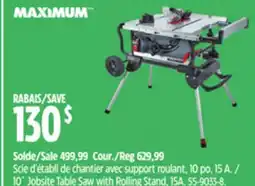 Canadian Tire MAXIMUM 10˝ Jobsite Table Saw with Rolling Stand, 15A offer