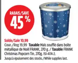 Canadian Tire Taxable FRANK Christmas Popcorn Tin offer