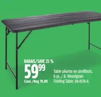 Canadian Tire For Living 6´ Woodgrain Folding Table offer