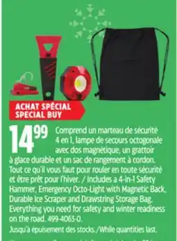 Canadian Tire Hammer, Emergency Octo-Light with Magnetic Back, Durable Ice Scraper and Drawstring Storage Bag offer