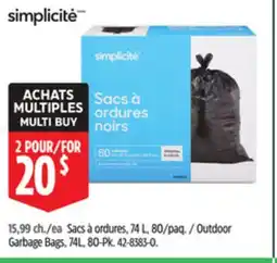 Canadian Tire Simplicité Garbage Bags, 74L, 80-Pk offer