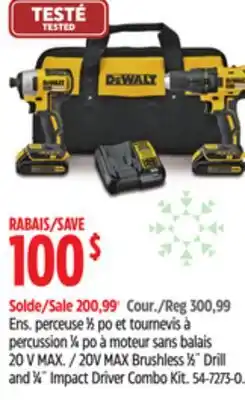 Canadian Tire DEWALT 20V MAX Brushless 1⁄2˝ Drill and 1⁄4˝ Impact Driver Combo Kit offer