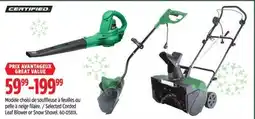 Canadian Tire Selected Corded Leaf Blower or Snow Shovel offer