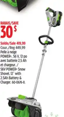Canadian Tire 56V POWER- Snow Shovel, 12 with 2.5Ah Battery & Charger offer