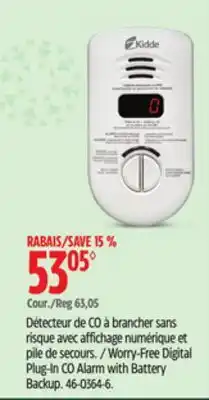 Canadian Tire Kidde Worry-Free Digital Plug-In CO Alarm with Battery Backup offer