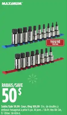 Canadian Tire MAXIMUM 18-Pc Hex Bit Set 1⁄2˝-Drive offer