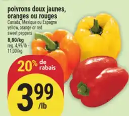 Marché Adonis POIVRONS DOUX JAUNES, ORANGES OU ROUGES | YELLOW, ORANGE OR RED SWEET PEPPERS offer