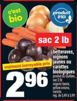 Super C betteraves, oignons jaunes ou carottes biologiques | organic beets, yellow onions, carrots offer