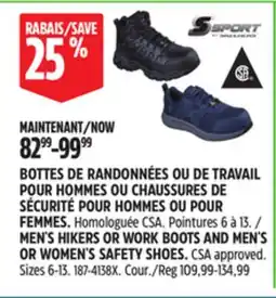Canadian Tire S SPORT MEN'S HIKERS OR WORK BOOTS AND MEN'S OR WOMEN'S SAFETY SHOES offer