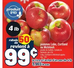Metro POMMES LOBO, CORTLAND OU MCINTOSH | LOBO, CORTLAND OR MCINTOSH APPLES offer