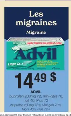 Jean Coutu ADVIL Ibuprofen 200mg 72's, Mini-gels 70's, Night 40's, Plus 72's offer