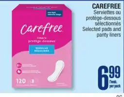 Jean Coutu CAREFREE Selected pads and panty liners offer