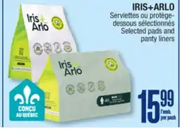 Jean Coutu IRIS+ARLO Selected pads and panty liners offer